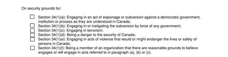 دلایل امنیتی ریجکتی ویزای کانادا